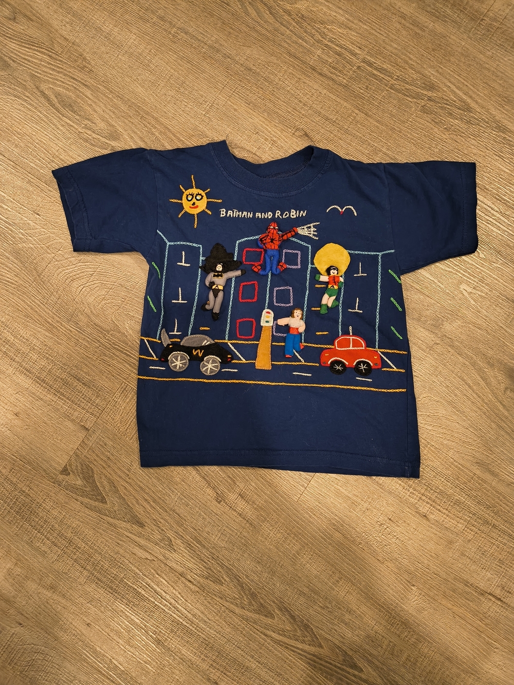 Navy Blue Kids T-Shirt with Batman & Robin Appliqué